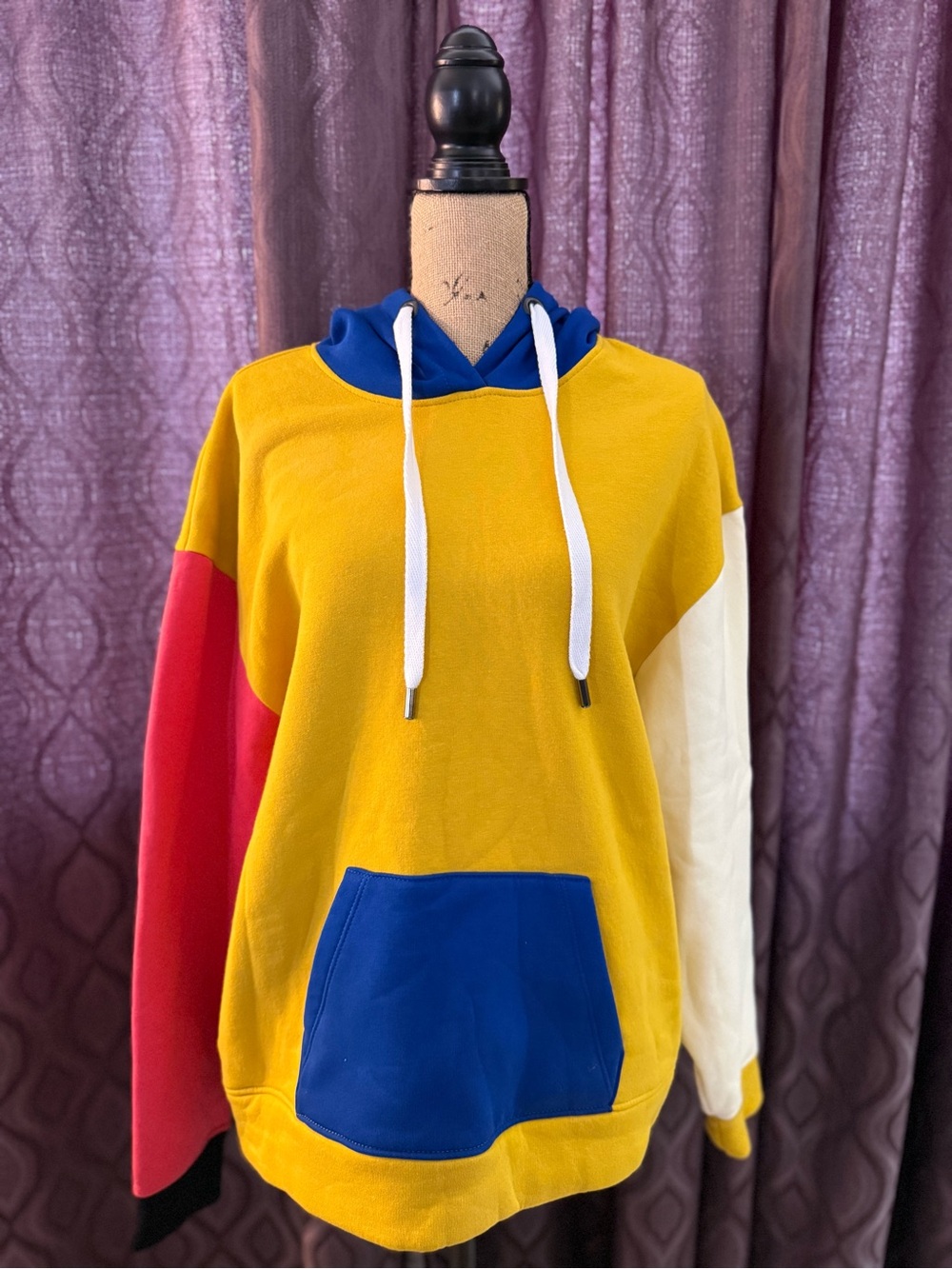 Colorblock Hoodie Sweatshirt - Yellow, Blue, Red-pink, White